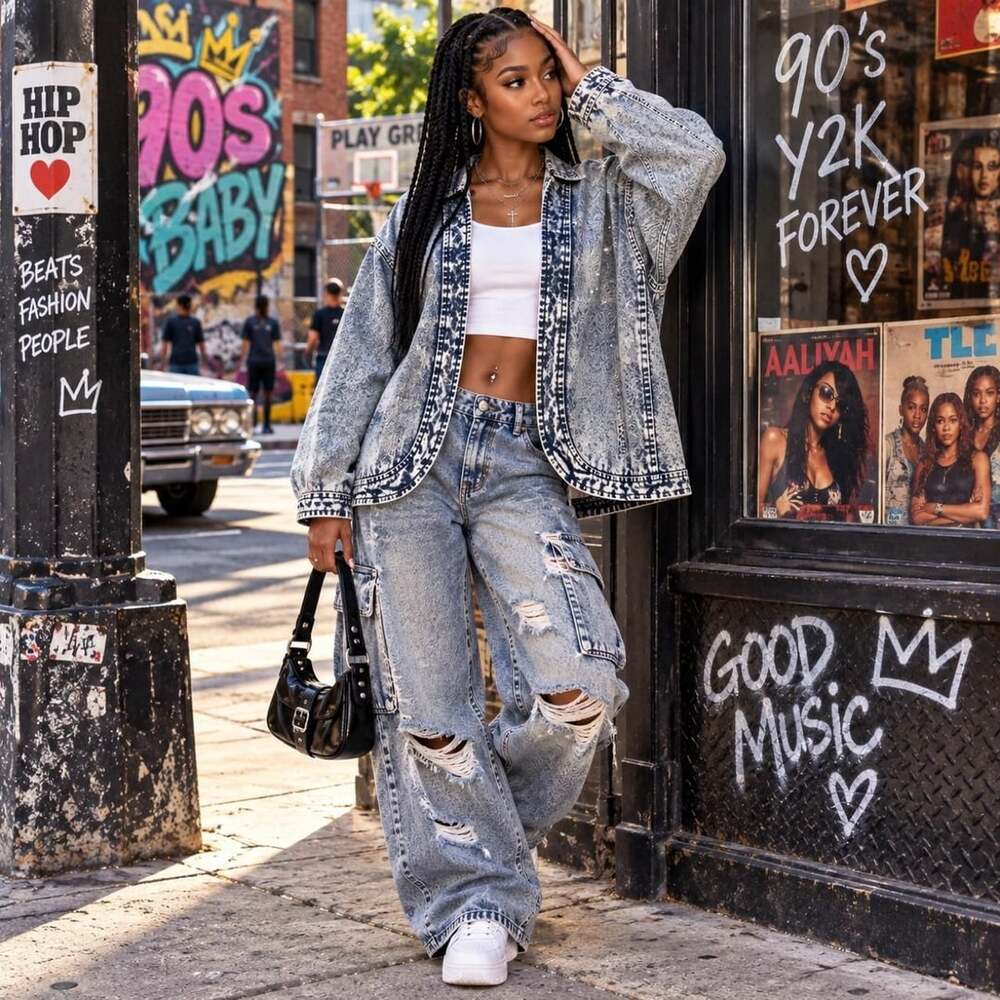 Vintage 80s Deal Acid Wash Denim & Genuine Leather Jacket